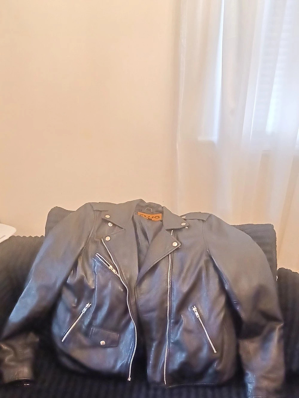 RUJA Black Leather-Style Moto Jacket Like New